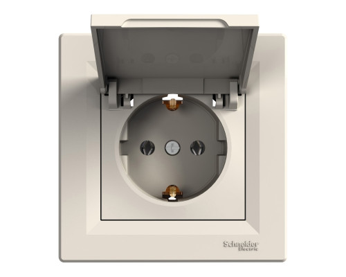 Розетка 220В Schneider Electric EPH3100123 Asfora, кремовий, пластик, із заземленням, Schuko, із захисною кришкою, без шторок, для врізного монтажу