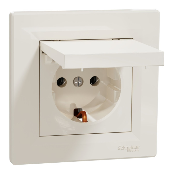 Розетка 220В Schneider Electric EPH3100123 Asfora, кремовий, пластик, із заземленням, Schuko, із захисною кришкою, без шторок, для врізного монтажу · Schneider Electric · schneider-electric-eph3100123