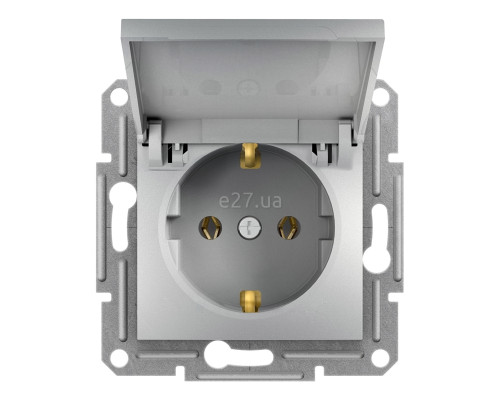Розетка 220В Schneider Electric EPH3100161 Asfora, алюміній, пластик, із заземленням, Schuko, із захисною кришкою, без шторок, для врізного монтажу