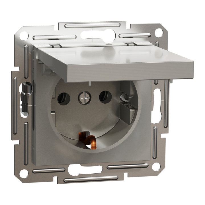 Розетка 220В Schneider Electric EPH3100169 Asfora, бронза, пластик, із заземленням, Schuko, із захисною кришкою, без шторок, для врізного монтажу · Schneider Electric · schneider-electric-eph3100169