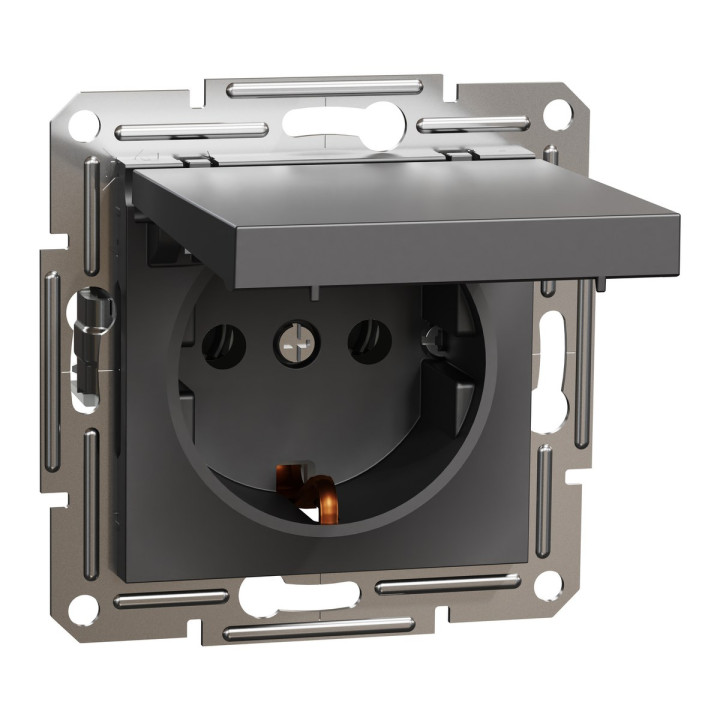 Розетка 220В Schneider Electric EPH3100171 Asfora, антрацит, пластик, із заземленням, Schuko, із захисною кришкою, без шторок, для врізного монтажу · Schneider Electric · schneider-electric-eph3100171