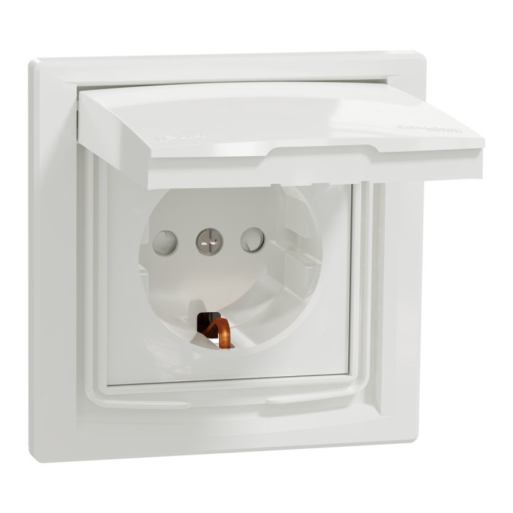 Розетка 220В Schneider Electric EPH3100321 Asfora, білий, пластик, із заземленням, Schuko, ip44, із захисною кришкою, зі шторками, для врізного монтажу · Schneider Electric · schneider-electric-eph3100321