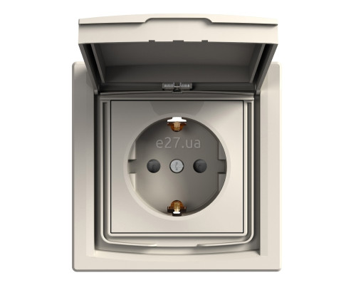 Розетка 220В Schneider Electric EPH3100323 Asfora IP44, кремовий, пластик, із заземленням, Schuko, ip44, із захисною кришкою, зі шторками, для врізного монтажу
