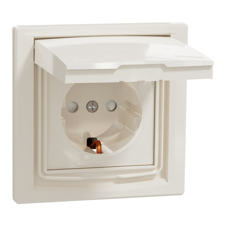 Розетка 220В Schneider Electric EPH3100323 Asfora IP44, кремовий, пластик, із заземленням, Schuko, ip44, із захисною кришкою, зі шторками, для врізного монтажу · Schneider Electric · schneider-electric-eph3100323
