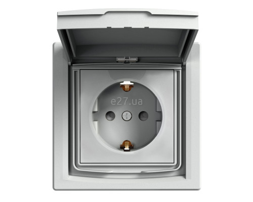 Розетка 220В Schneider Electric EPH3100361 Asfora IP44, алюміній, пластик, із заземленням, Schuko, ip44, із захисною кришкою, зі шторками, для врізного монтажу