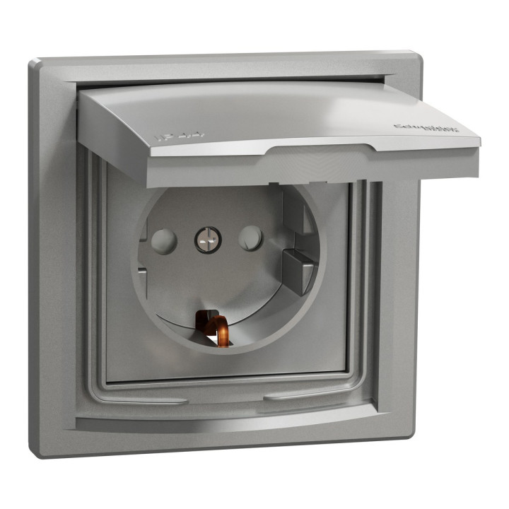 Розетка 220В Schneider Electric EPH3100361 Asfora IP44, алюміній, пластик, із заземленням, Schuko, ip44, із захисною кришкою, зі шторками, для врізного монтажу · Schneider Electric · schneider-electric-eph3100361