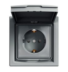 Розетка 220В Schneider Electric EPH3100362 Asfora IP44, сталь, пластик, із заземленням, Schuko, ip44, із захисною кришкою, зі шторками, для врізного монтажу