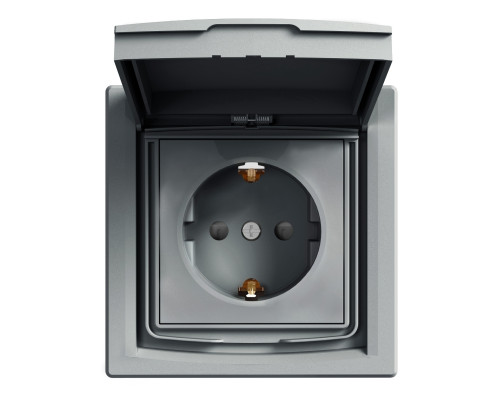 Розетка 220В Schneider Electric EPH3100362 Asfora IP44, сталь, пластик, із заземленням, Schuko, ip44, із захисною кришкою, зі шторками, для врізного монтажу