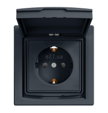 Розетка 220В Schneider Electric EPH3100371 Asfora IP44, антрацит, пластик, із заземленням, Schuko, ip44, із захисною кришкою, зі шторками, для врізного монтажу