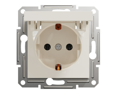 Розетка 220В Schneider Electric EPH3170123 Asfora, 16A, кремовий, пластик, із заземленням, Schuko, ip20, із захисною кришкою, без шторок, для врізного монтажу