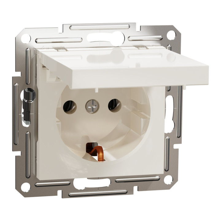 Розетка 220В Schneider Electric EPH3170123 Asfora, 16A, кремовий, пластик, із заземленням, Schuko, ip20, із захисною кришкою, без шторок, для врізного монтажу · Schneider Electric · schneider-electric-eph3170123