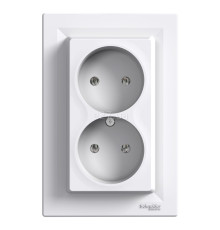 Розетка подвійна 220В Schneider Electric EPH9700121 Asfora, білий, пластик, без заземлення, без захисної кришки, без шторок, для врізного монтажу