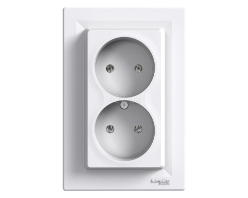 Розетка подвійна 220В Schneider Electric EPH9700121 Asfora, білий, пластик, без заземлення, без захисної кришки, без шторок, для врізного монтажу