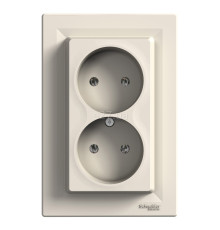 Розетка подвійна 220В Schneider Electric EPH9700123 Asfora, кремовий, пластик, без заземлення, без захисної кришки, без шторок, для врізного монтажу