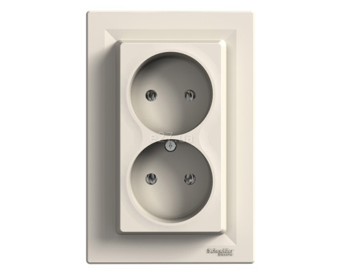 Розетка подвійна 220В Schneider Electric EPH9700123 Asfora, кремовий, пластик, без заземлення, без захисної кришки, без шторок, для врізного монтажу