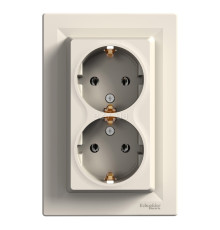 Розетка подвійна 220В Schneider Electric EPH9900123 Asfora, кремовий, пластик, із заземленням, Schuko, без захисної кришки, без шторок, для врізного монтажу