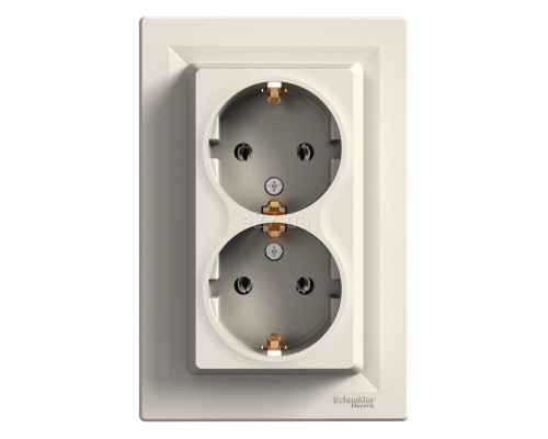 Розетка подвійна 220В Schneider Electric EPH9900123 Asfora, кремовий, пластик, із заземленням, Schuko, без захисної кришки, без шторок, для врізного монтажу