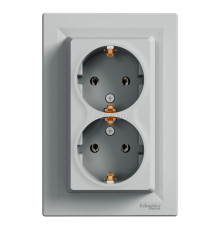 Розетка подвійна 220В Schneider Electric EPH9900161 Asfora, алюміній, пластик, із заземленням, Schuko, без захисної кришки, без шторок, для врізного монтажу