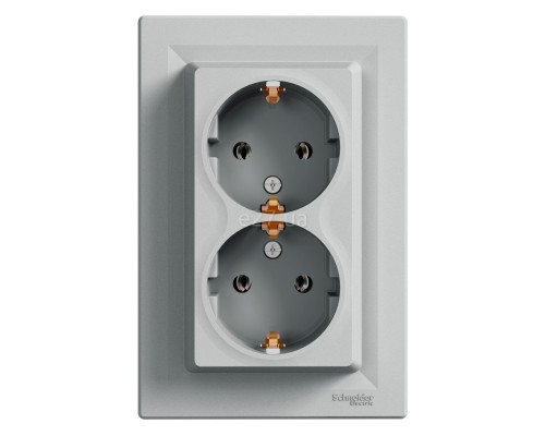 Розетка подвійна 220В Schneider Electric EPH9900161 Asfora, алюміній, пластик, із заземленням, Schuko, без захисної кришки, без шторок, для врізного монтажу