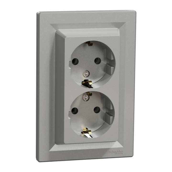 Розетка подвійна 220В Schneider Electric EPH9900161 Asfora, алюміній, пластик, із заземленням, Schuko, без захисної кришки, без шторок, для врізного монтажу · Schneider Electric · schneider-electric-eph9900161
