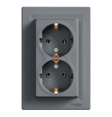 Розетка подвійна 220В Schneider Electric EPH9900162 Asfora, сталь, пластик, із заземленням, Schuko, без захисної кришки, без шторок, для врізного монтажу