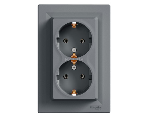 Розетка подвійна 220В Schneider Electric EPH9900162 Asfora, сталь, пластик, із заземленням, Schuko, без захисної кришки, без шторок, для врізного монтажу