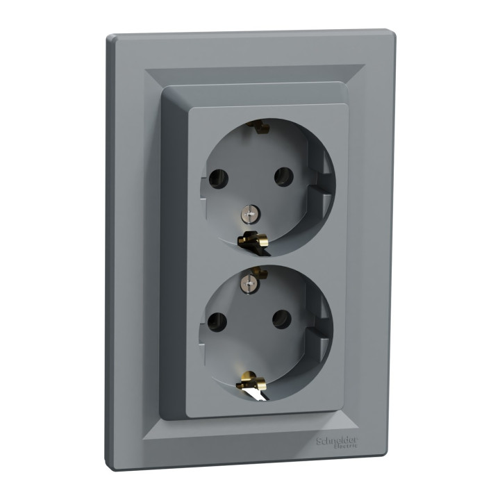 Розетка подвійна 220В Schneider Electric EPH9900162 Asfora, сталь, пластик, із заземленням, Schuko, без захисної кришки, без шторок, для врізного монтажу · Schneider Electric · schneider-electric-eph9900162