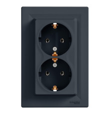 Розетка подвійна 220В Schneider Electric EPH9900171 Asfora, антрацит, пластик, із заземленням, Schuko, без захисної кришки, без шторок, для врізного монтажу