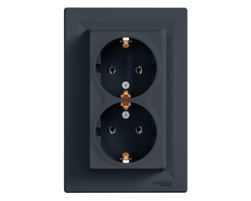 Розетка подвійна 220В Schneider Electric EPH9900171 Asfora, антрацит, пластик, із заземленням, Schuko, без захисної кришки, без шторок, для врізного монтажу