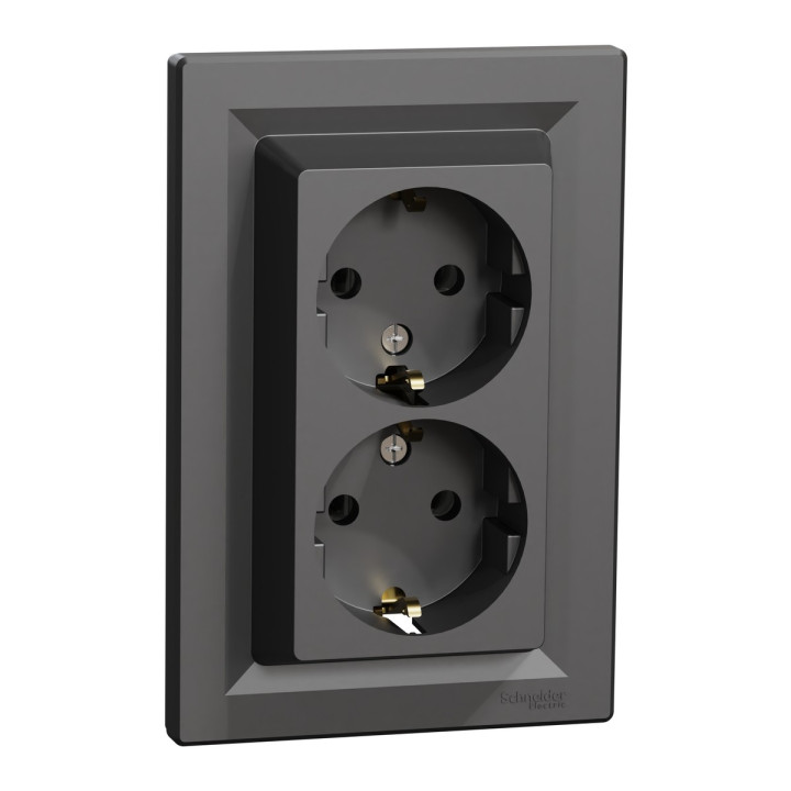 Розетка подвійна 220В Schneider Electric EPH9900171 Asfora, антрацит, пластик, із заземленням, Schuko, без захисної кришки, без шторок, для врізного монтажу · Schneider Electric · schneider-electric-eph9900171
