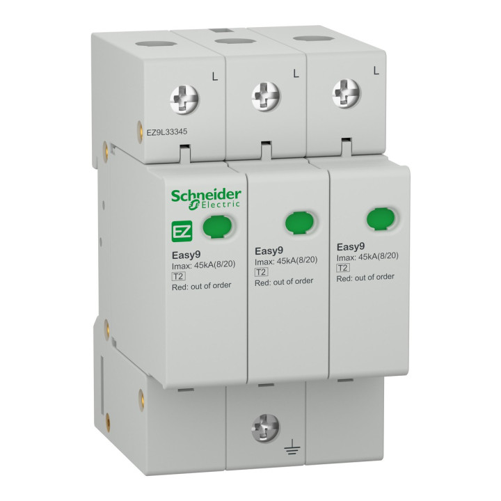 Пристрій захисту від імпульсних перенапруг (ПЗІП) Schneider Electric EZ9L33345 Easy9 400V, 45kA, 3P, на DIN-рейку · Schneider Electric · schneider-electric-ez9l33345