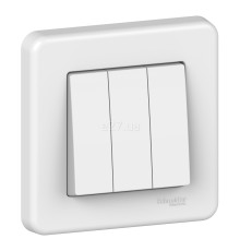 Вимикач 3-клавішний Schneider Electric LNA2100321 Leona, білий, пластик, без підсвітки та індикації, для врізного монтажу