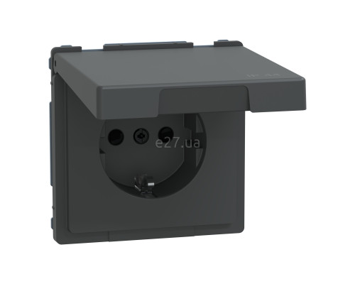 Розетка 220В Schneider Electric MEG2314-6034 Merten System D, антрацит, із заземленням, Schuko, ip44, із захисною кришкою
