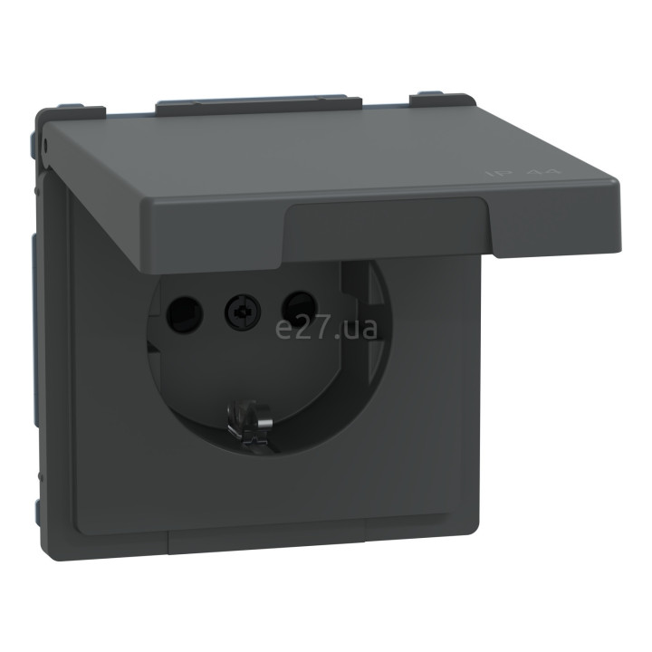 Розетка 220В Schneider Electric MEG2314-6034 Merten System D, антрацит, із заземленням, Schuko, ip44, із захисною кришкою · Schneider Electric · schneider-electric-meg2314-6034