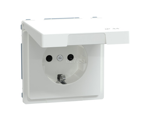Розетка 220В Schneider Electric MEG2314-6035 Merten System D, білий лотос, із заземленням, Schuko, ip44, із захисною кришкою