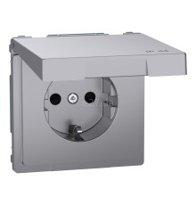 Розетка 220В Schneider Electric MEG2314-6036 Merten System D, нержавіюча сталь, із заземленням, Schuko, ip44, із захисною кришкою