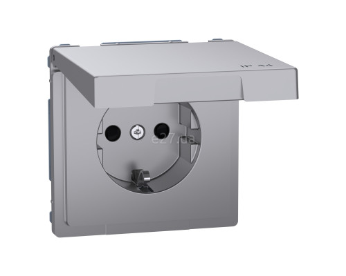 Розетка 220В Schneider Electric MEG2314-6036 Merten System D, нержавіюча сталь, із заземленням, Schuko, ip44, із захисною кришкою