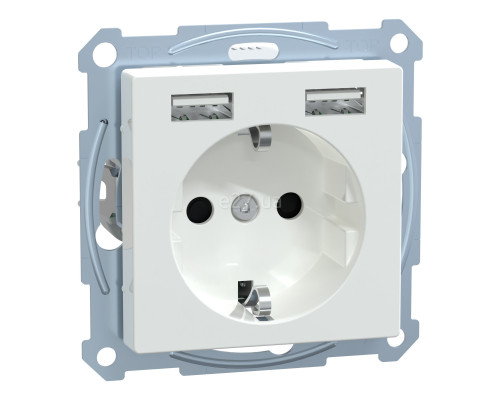 Розетка 220В з USB Schneider Electric MEG2366-0325 Merten System M, активний білий, із заземленням, Schuko