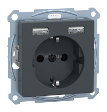 Розетка 220В з USB Schneider Electric MEG2366-0414 Merten System M, антрацит, із заземленням, Schuko