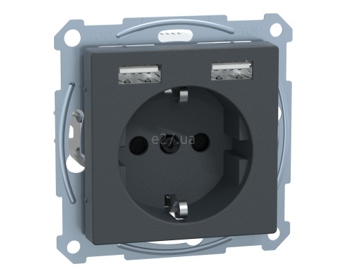 Розетка 220В з USB Schneider Electric MEG2366-0414 Merten System M, антрацит, із заземленням, Schuko