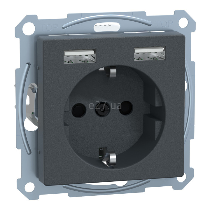 Розетка 220В з USB Schneider Electric MEG2366-0414 Merten System M, антрацит, із заземленням, Schuko · Schneider Electric · schneider-electric-meg2366-0414
