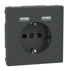 Розетка 220В з USB Schneider Electric MEG2366-6034 Merten System D, антрацит, із заземленням, Schuko