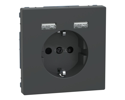 Розетка 220В з USB Schneider Electric MEG2366-6034 Merten System D, антрацит, із заземленням, Schuko