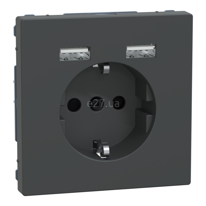 Розетка 220В з USB Schneider Electric MEG2366-6034 Merten System D, антрацит, із заземленням, Schuko · Schneider Electric · schneider-electric-meg2366-6034