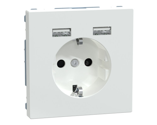 Розетка 220В з USB Schneider Electric MEG2366-6035 Merten System D, білий лотос, із заземленням, Schuko