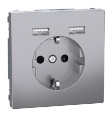 Розетка 220В з USB Schneider Electric MEG2366-6036 Merten System D, нержавіюча сталь, із заземленням, Schuko