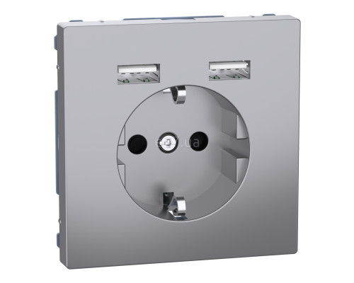 Розетка 220В з USB Schneider Electric MEG2366-6036 Merten System D, нержавіюча сталь, із заземленням, Schuko