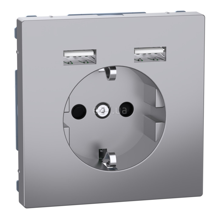 Розетка 220В з USB Schneider Electric MEG2366-6036 Merten System D, нержавіюча сталь, із заземленням, Schuko · Schneider Electric · schneider-electric-meg2366-6036