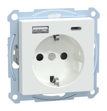 Розетка 220В з USB Schneider Electric MEG2367-0325 Merten System M, активний білий, із заземленням, Schuko