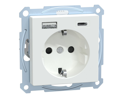 Розетка 220В з USB Schneider Electric MEG2367-0325 Merten System M, активний білий, із заземленням, Schuko